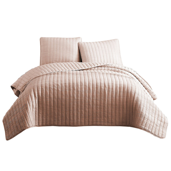 3 Piece Crinkles Coverlet Set with Vertical Stitching