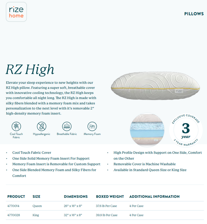 RZ high memory foam dual cool pillow