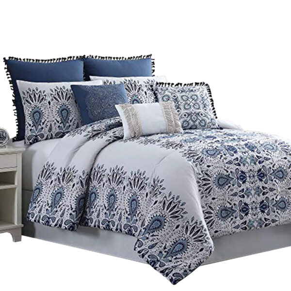 Constanta White 8 Piece Floral Print Comforter Set