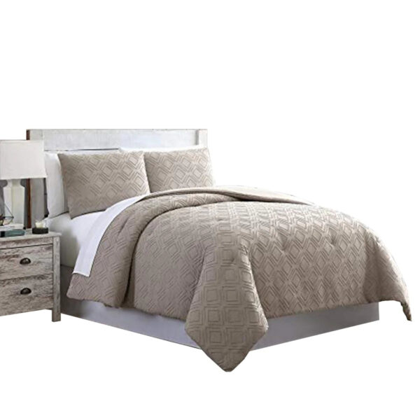 Gothenburg 3 Piece Microfiber Diamond Pattern Taupe Brown Comforter Set (SOLD OUT) - Image 2